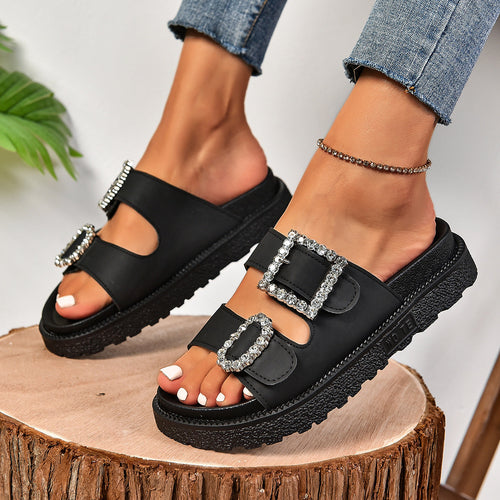 Rhinestone Belt Buckle Platform Sandals Women Shoes