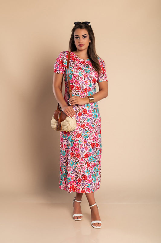 Maxi dress with floral print, pink