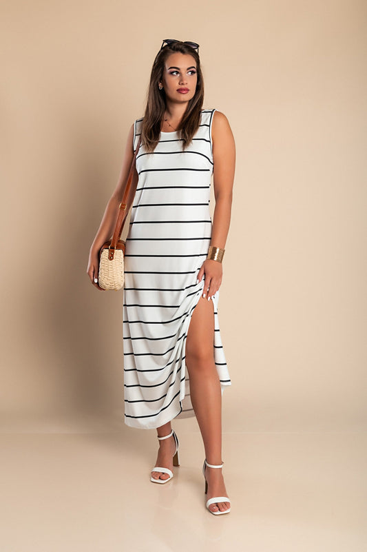 Maxi dress with striped print, white