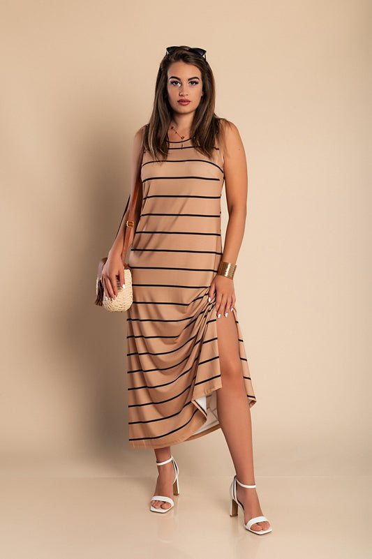 Striped Print Maxi Dress, Khaki
