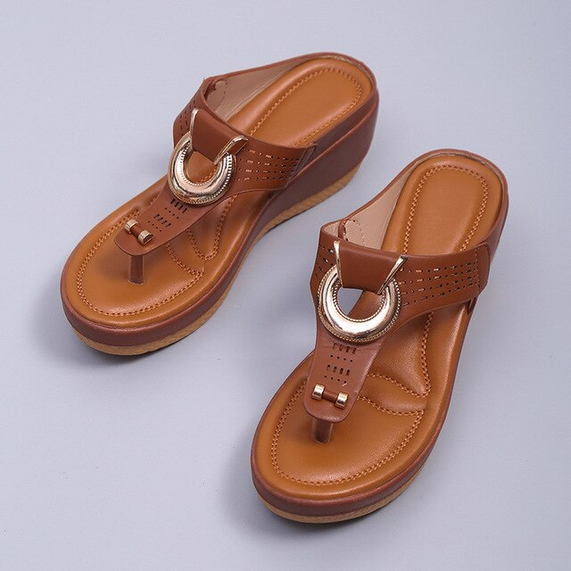 Low-Wedge Women Orthopedic Sandals Casual Flat Shoes Flip Flops Ladies