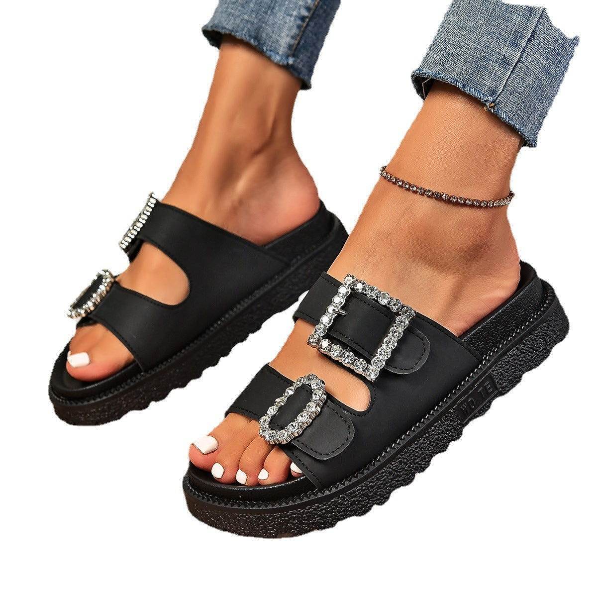 Rhinestone Belt Buckle Platform Sandals Women Shoes