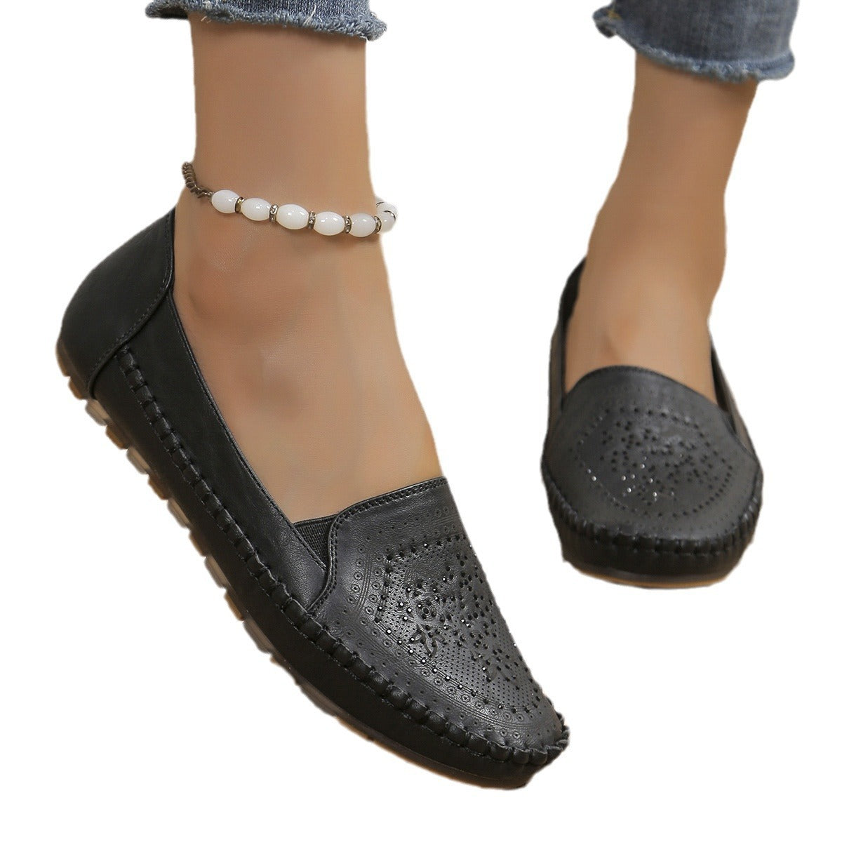 Handmade Stitching Gommino Solid Color Women Shoes