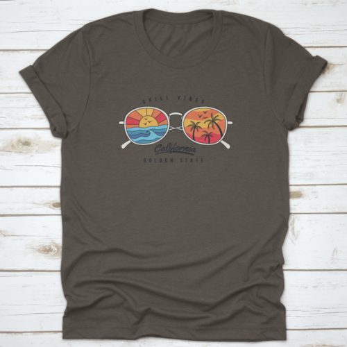 Summer Sun Glasses With Tropical Beach, Plam Tree, Sunset In