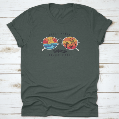 Summer Sun Glasses With Tropical Beach, Plam Tree, Sunset In