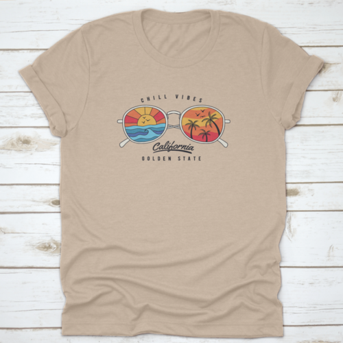 Summer Sun Glasses With Tropical Beach, Plam Tree, Sunset In