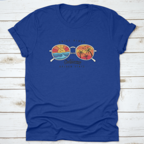 Summer Sun Glasses With Tropical Beach, Plam Tree, Sunset In