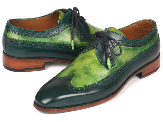 Paul Parkman Men's Green Dual Tone Wingtip Derby Shoes