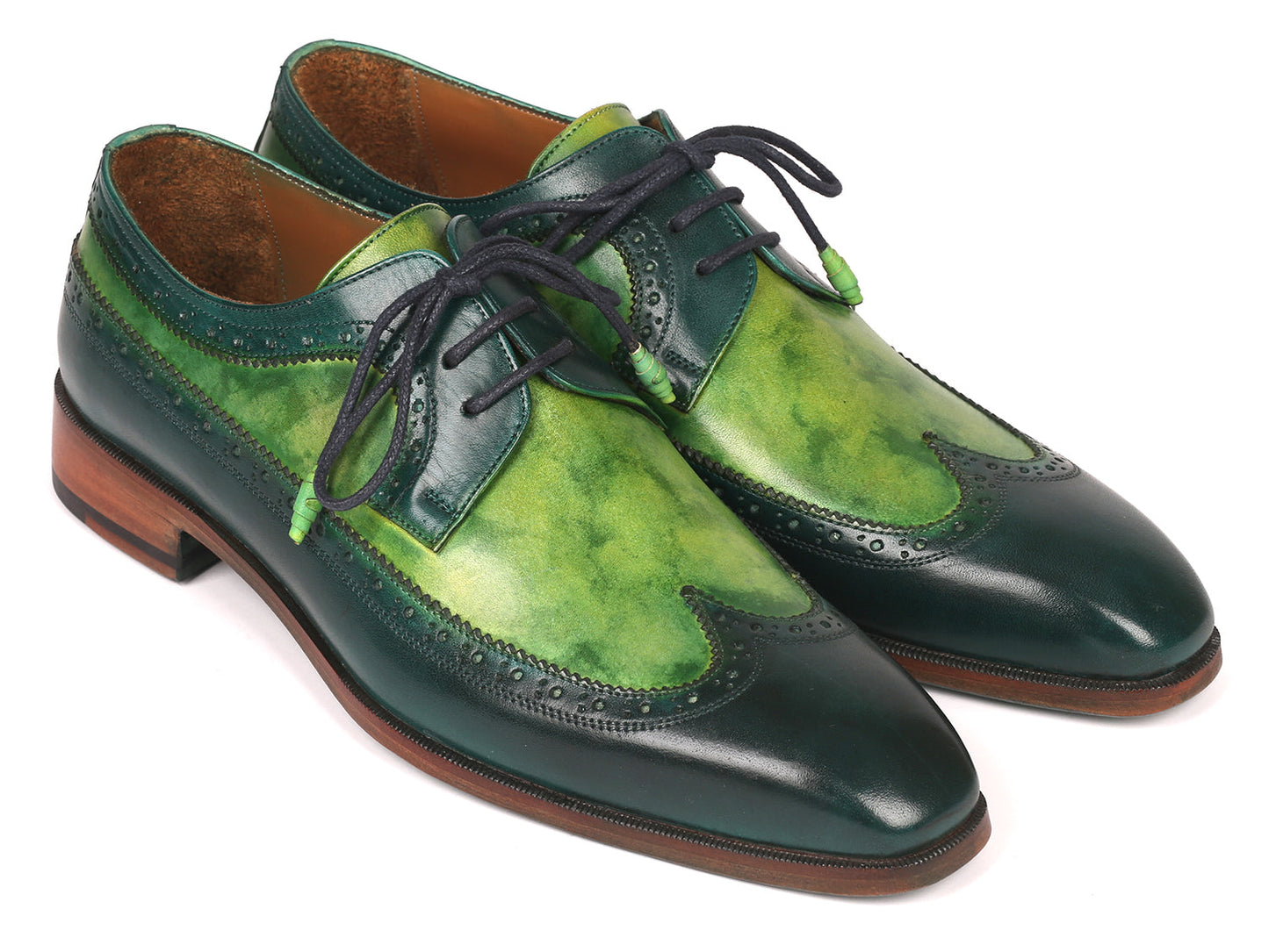 Paul Parkman Men's Green Dual Tone Wingtip Derby Shoes