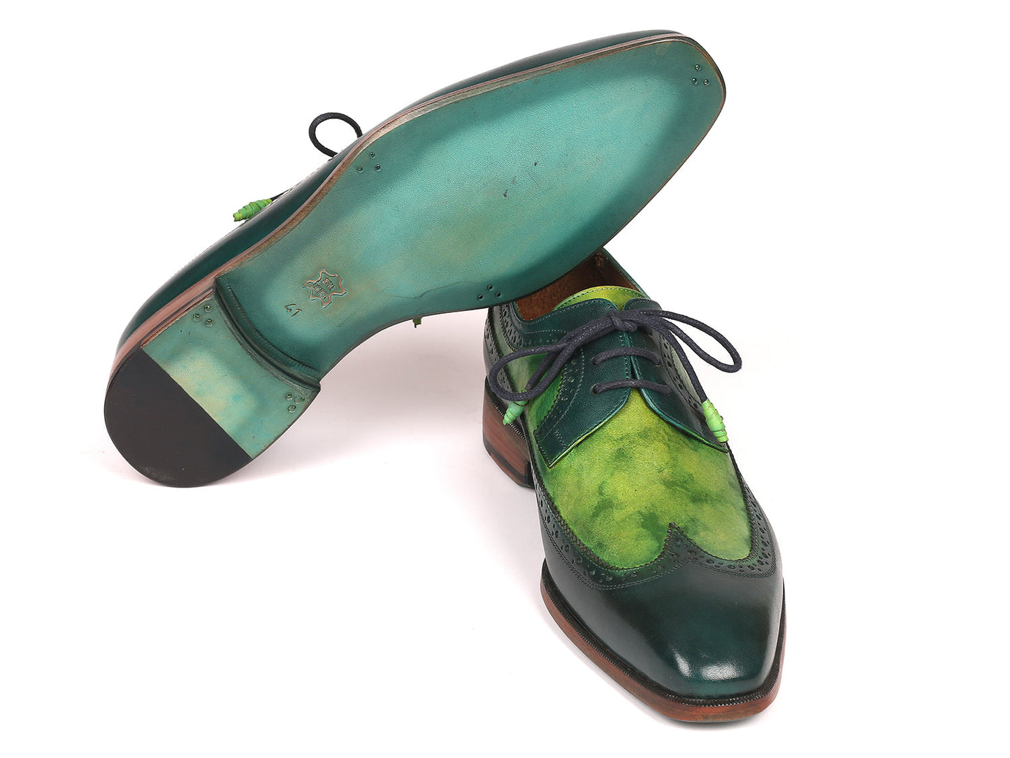Paul Parkman Men's Green Dual Tone Wingtip Derby Shoes