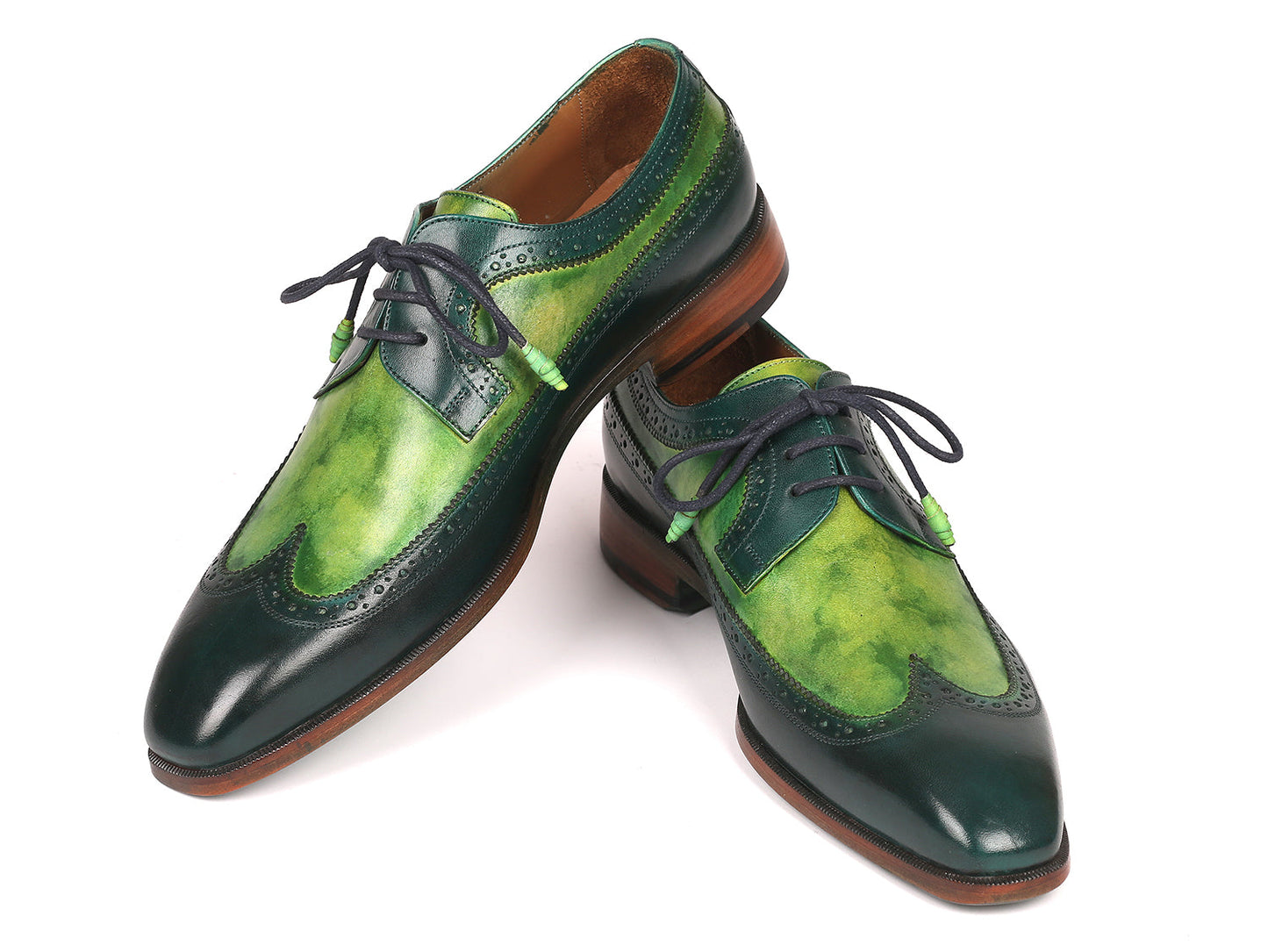 Paul Parkman Men's Green Dual Tone Wingtip Derby Shoes