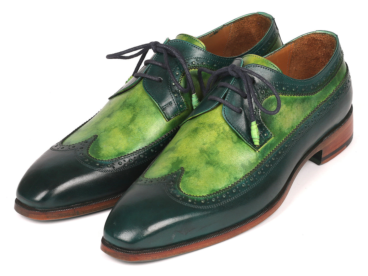 Paul Parkman Men's Green Dual Tone Wingtip Derby Shoes