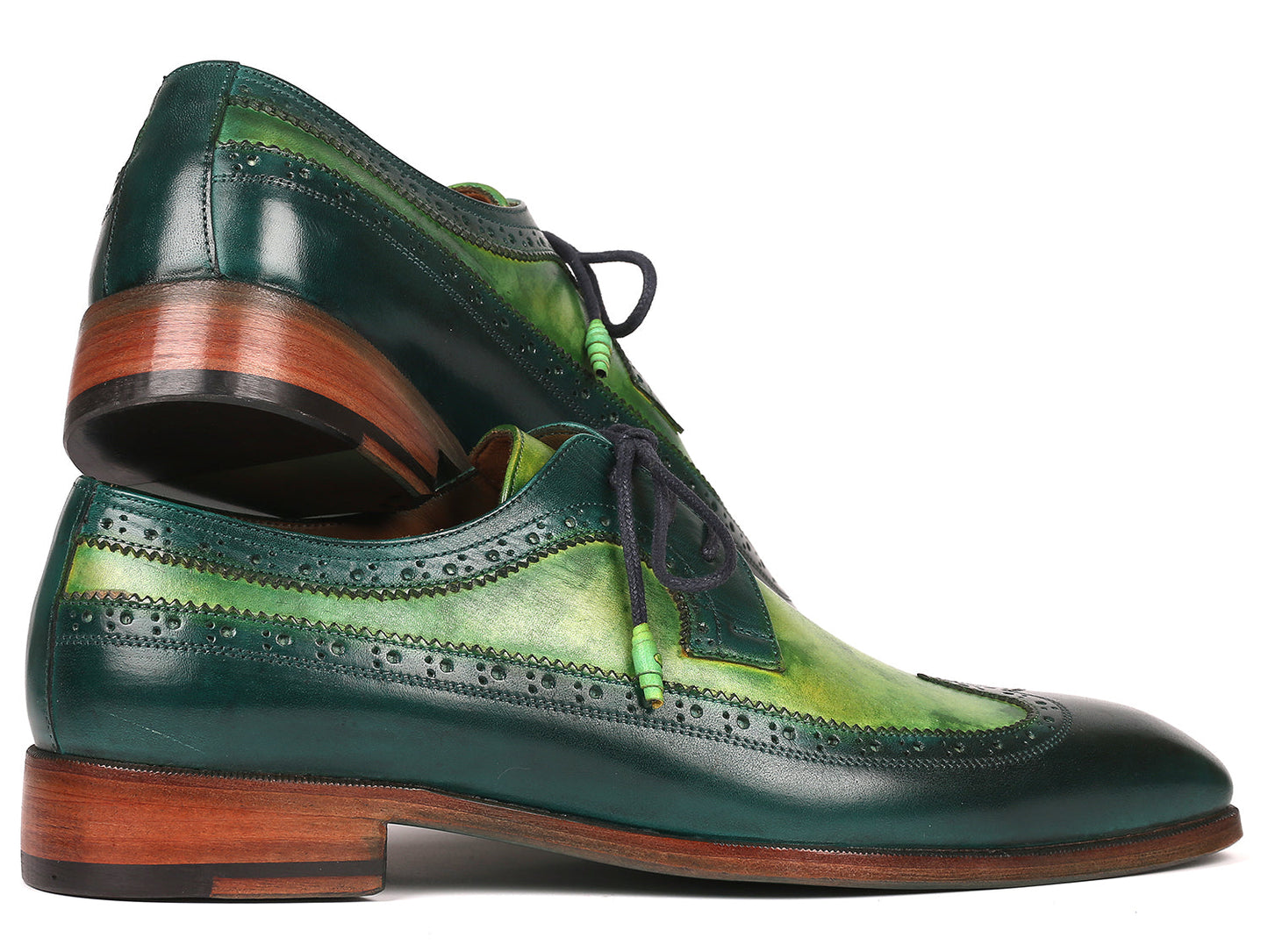 Paul Parkman Men's Green Dual Tone Wingtip Derby Shoes