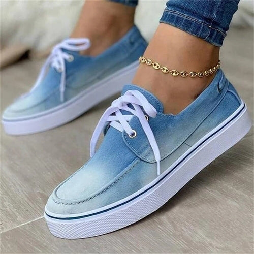 Women's Canvas Shoes Spring New Solid Denim Fabric Ladies Lace Up