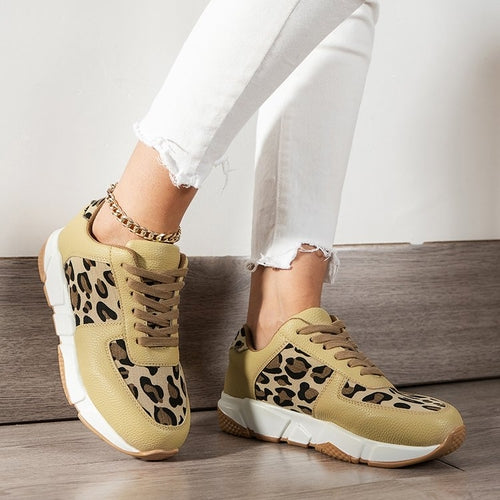Spring Trendy Sneaker Women Leopard Print Ladies Lace Up Casual Shoes