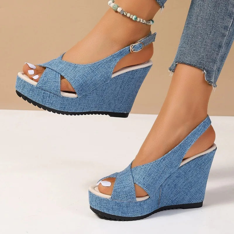 DOGHC 2024 NEW Size 35-43 Shoes for Women Ankle Buckle Wedges Sandals