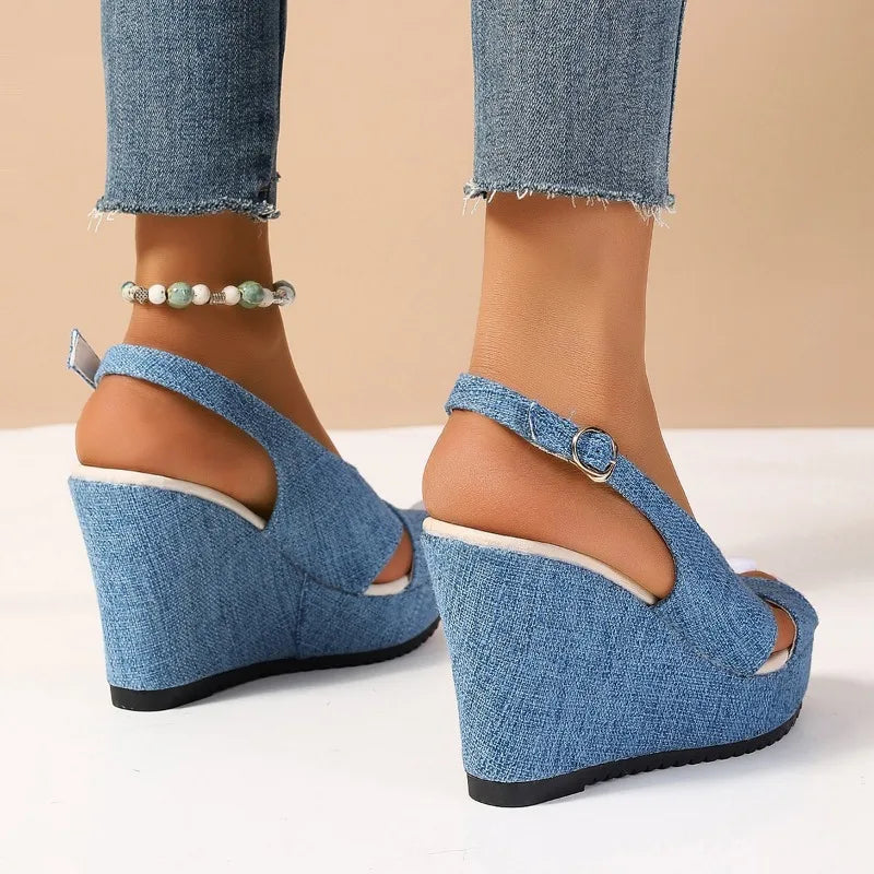 DOGHC 2024 NEW Size 35-43 Shoes for Women Ankle Buckle Wedges Sandals