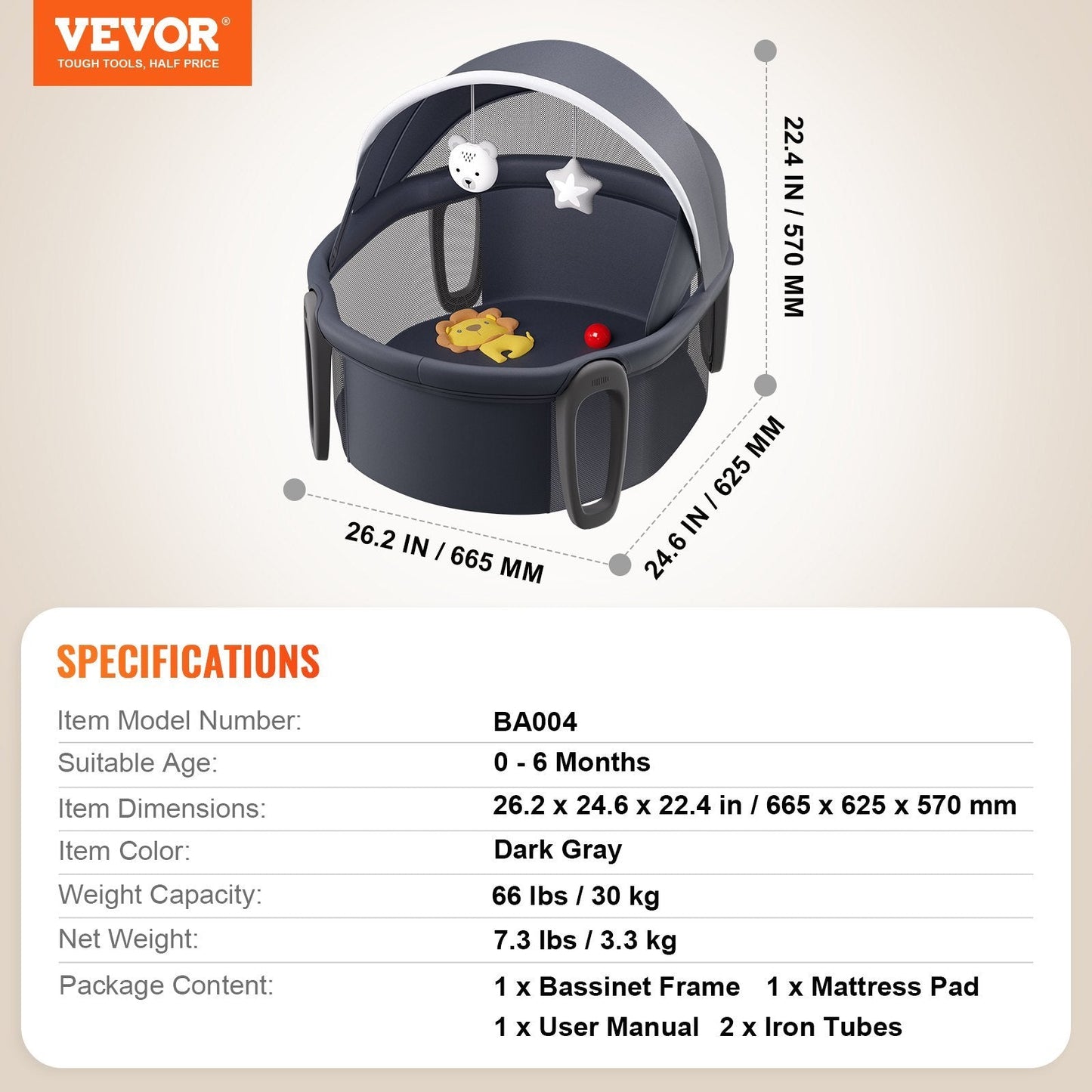 Portable Baby Bassinet On-The-Go Folding Baby Dome With Canopy And