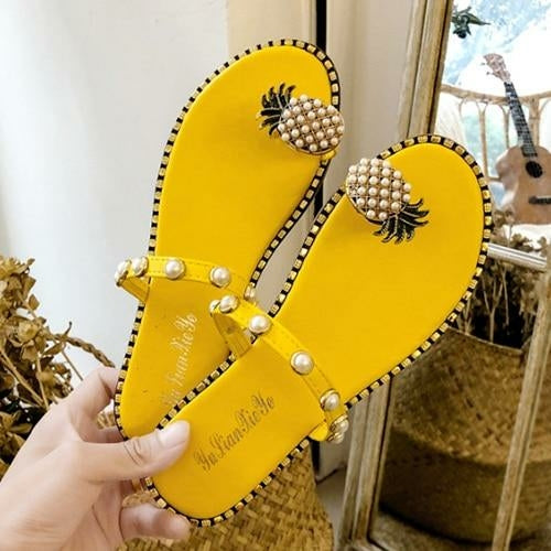 Beach Pineapple Flat Slippers Outside Slides Ladies Shoes