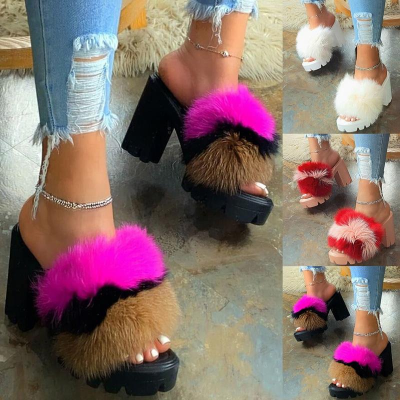 Sexy Party High Heel Sandals Fur Womens Shoes Stripper Heels
