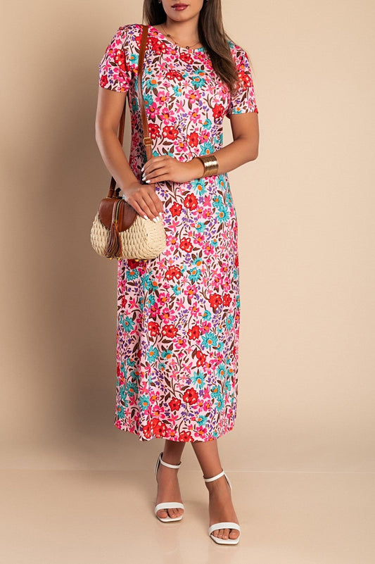 Maxi dress with floral print, pink