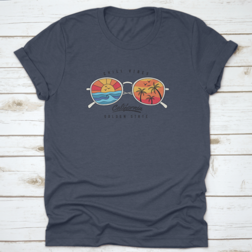 Summer Sun Glasses With Tropical Beach, Plam Tree, Sunset In