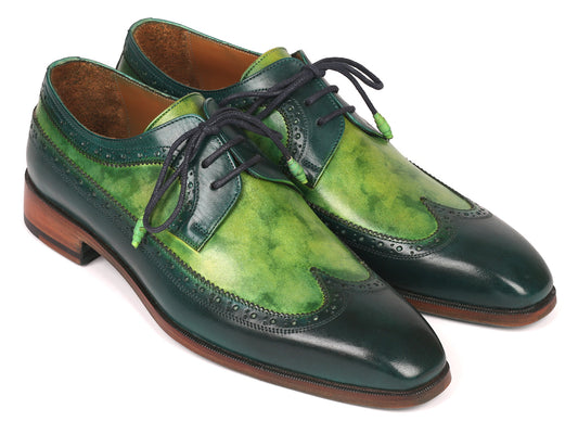 Paul Parkman Men's Green Dual Tone Wingtip Derby Shoes
