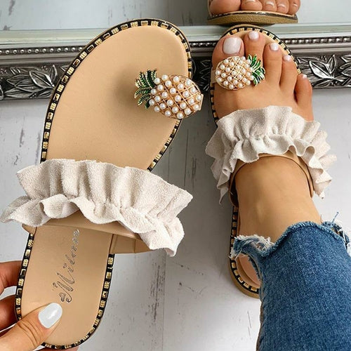 Beach Pineapple Flat Slippers Outside Slides Ladies Shoes