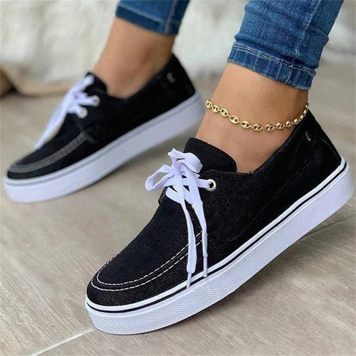 Women's Canvas Shoes Spring New Solid Denim Fabric Ladies Lace Up