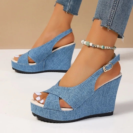 DOGHC 2024 NEW Size 35-43 Shoes for Women Ankle Buckle Wedges Sandals