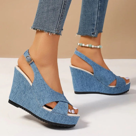 DOGHC 2024 NEW Size 35-43 Shoes for Women Ankle Buckle Wedges Sandals