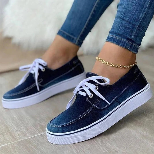 Women's Canvas Shoes Spring New Solid Denim Fabric Ladies Lace Up