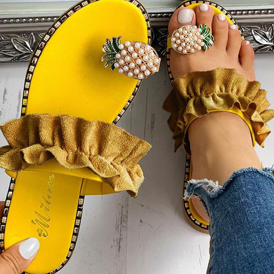 Beach Pineapple Flat Slippers Outside Slides Ladies Shoes