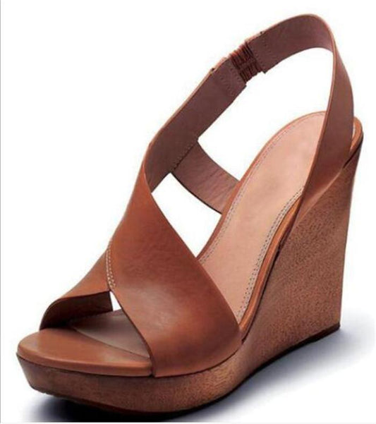 Summer Shoes Woman For Ladies PU Peep Toe Concise Wedge Heel