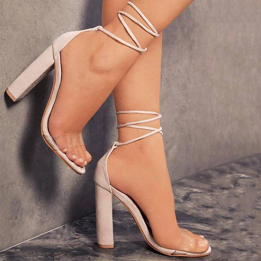 Women High Heels Shoes Ankle Strap Transparent Sandals Sexy