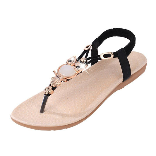 Fashion women shoes sandals Bohemian Women's slides Owl Beaded Flat